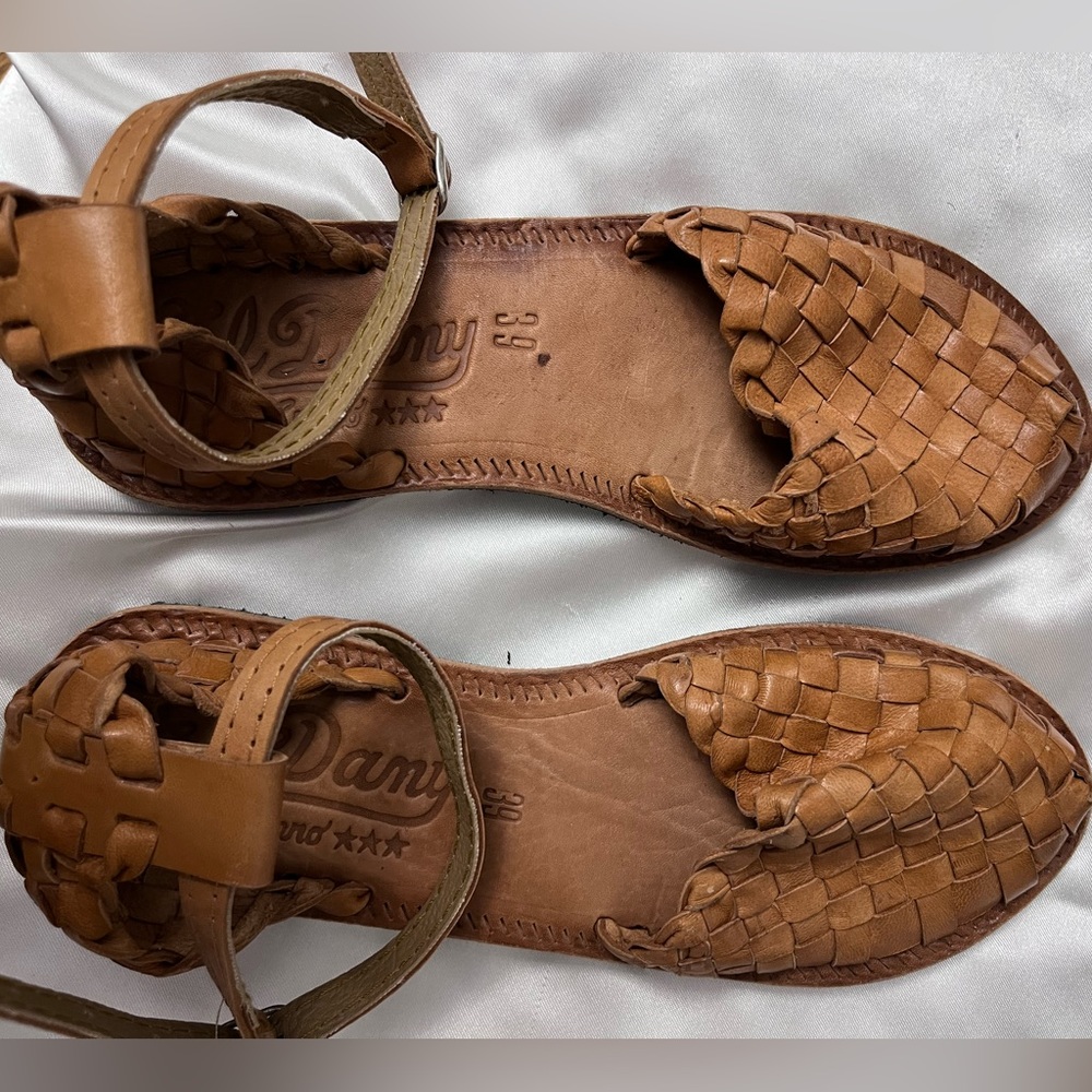 Handmade Tan Leather Sandals Size 39